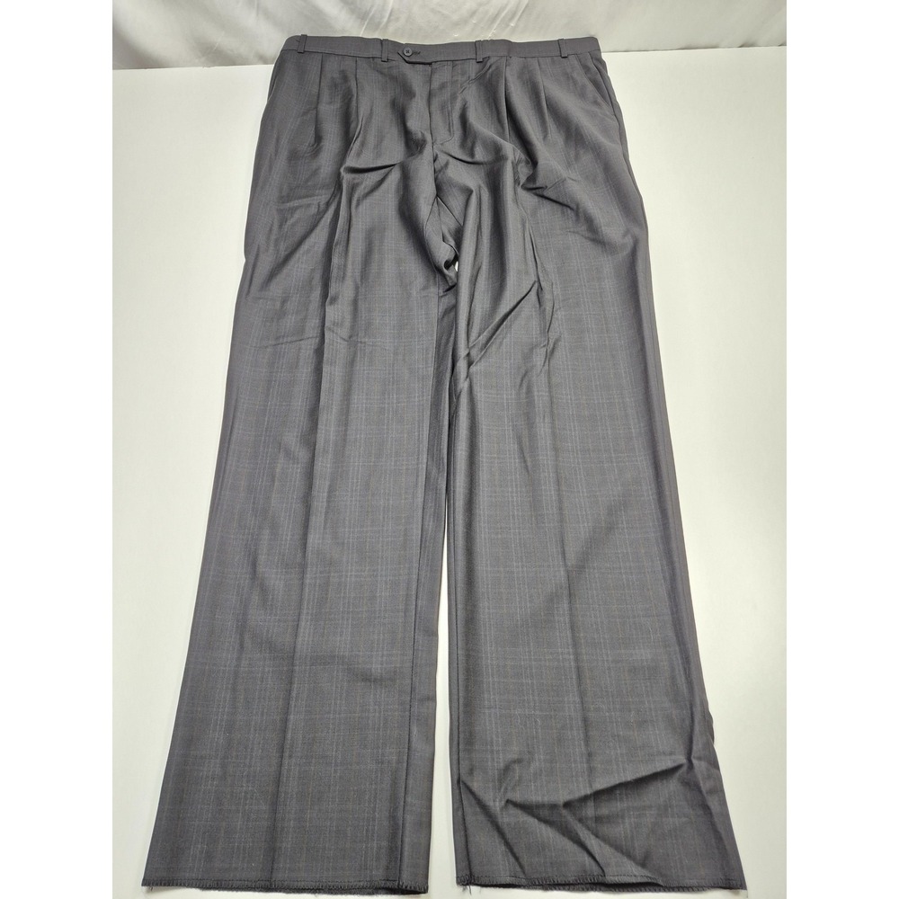 Dress Pants Mens 44x36 Gray Wool Plaid Pleated Wide Leg Classic Fit Unhemmed NWT